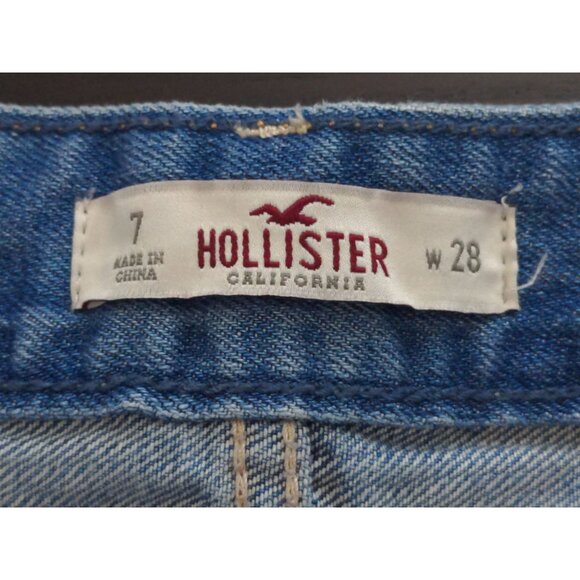 Hollister Cut Off Distressed Jean Shorts Womens 7 28 Inch Button Fly Blue Frayed - Picture 5 of 6